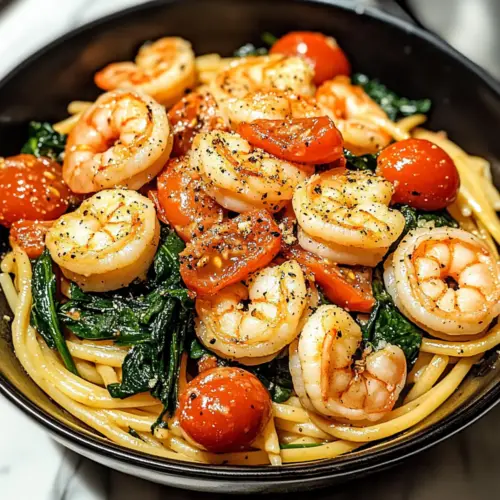 Tomato Spinach Shrimp Pasta
